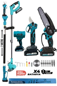 Profesyonel 5'Li Set Şarjlı Makas Testere Yaprak Üfleme ve Çim Biçme Teleskopik Kollu